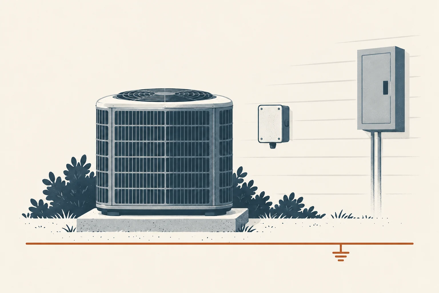 Generic HVAC surge protective device mounted near an outdoor air-conditioning disconnect, with the enclosure closed.